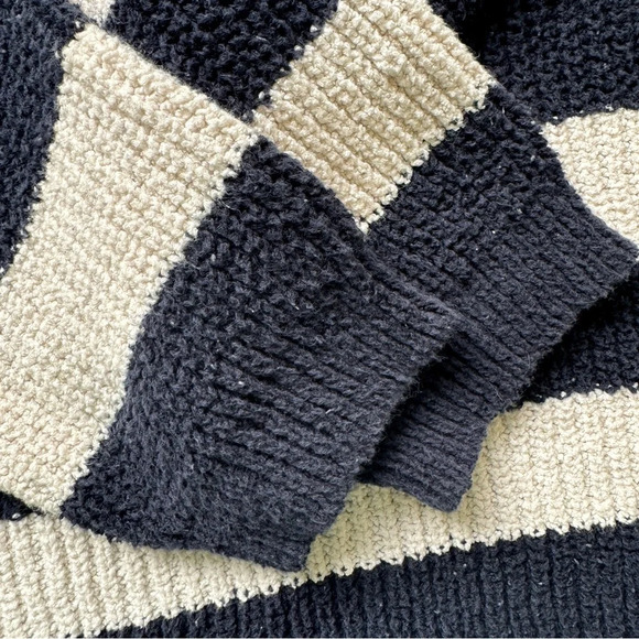 Zara Striped Chunky Knit Sweater Blue Cream V Neck Boxy Fit Nautical Preppy Sz L - Picture 12 of 16